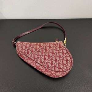 Vintage authentic Christian Dior mini red burgundy saddle bag